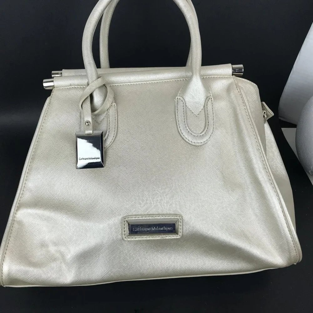 Catherine Malandrino Silver metallic leather tote with crossbody strap